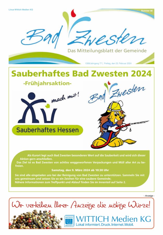 Heimatzeitung Bad Zwesten Titelblatt 08/2024