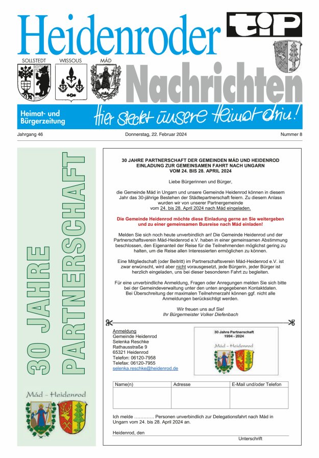 "tip" Heidenroder Nachrichten Titelblatt 08/2024