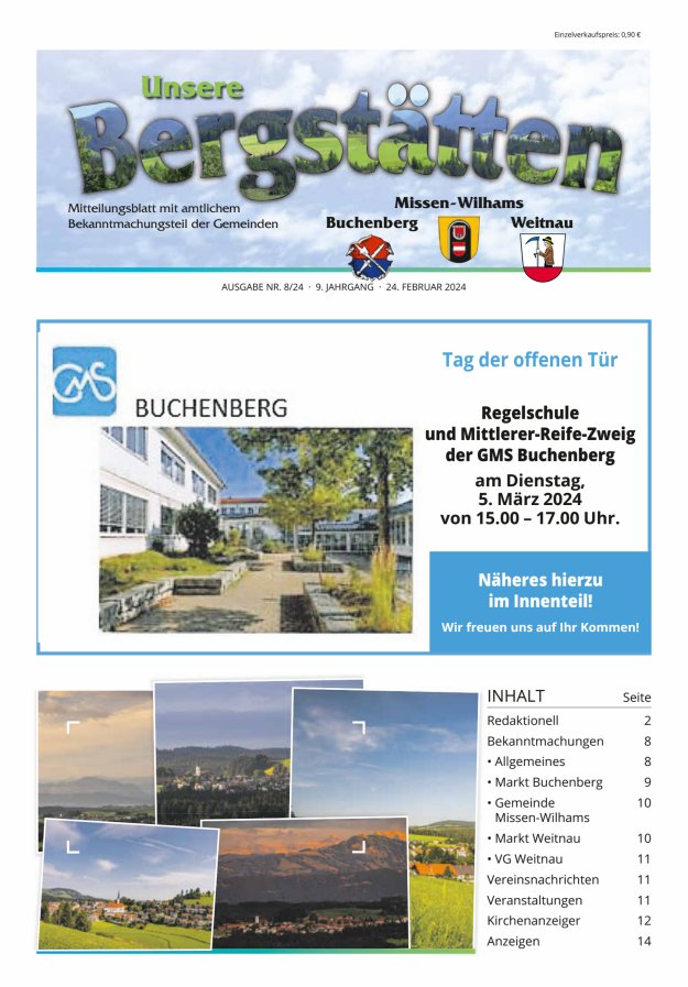 Unsere Bergstätten Mitteilungsblatt mit amtlichem Bekanntmachungsteil Titelblatt 08/2024