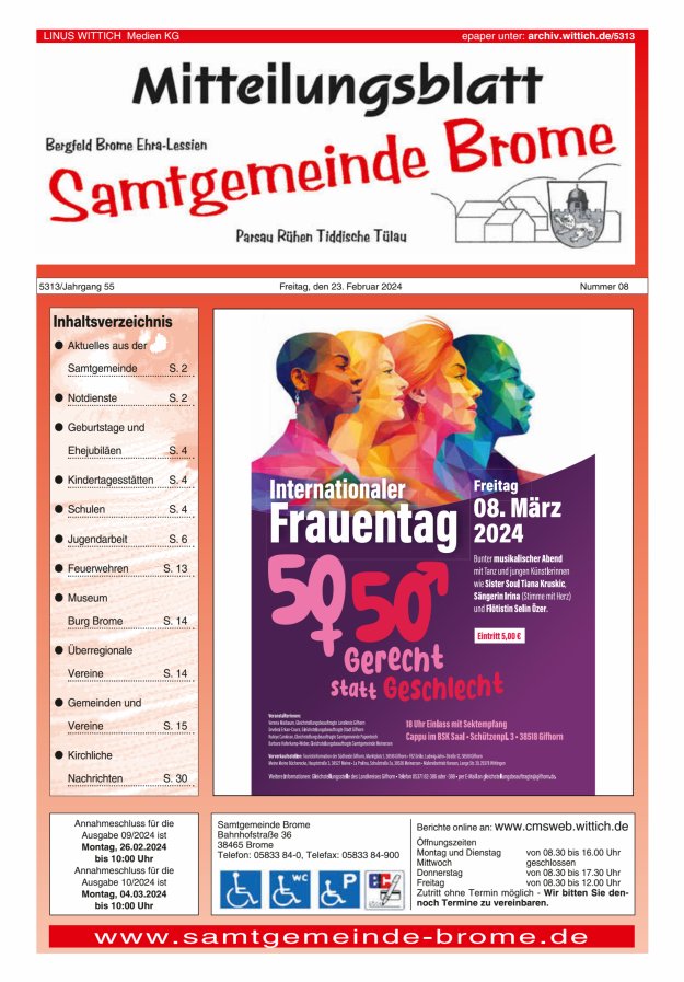 Mitteilungsblatt der Samtgemeinde Brome Titelblatt 08/2024