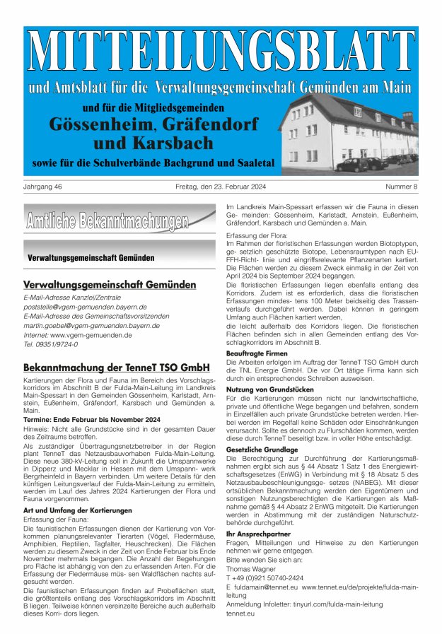 Mitteilungsblatt der VG Gemünden a Main Titelblatt 08/2024