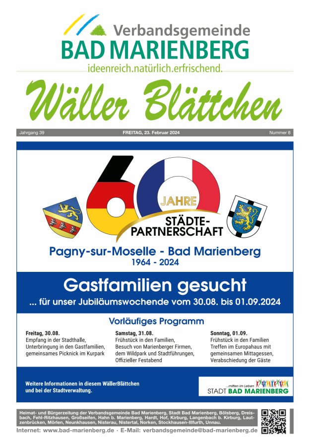 Wäller Blättchen - Verbandsgemeinde Bad Marienberg Titelblatt 08/2024