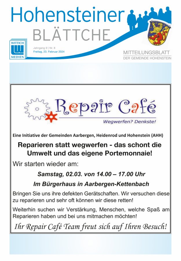 Hohensteiner Blättche Titelblatt 08/2024