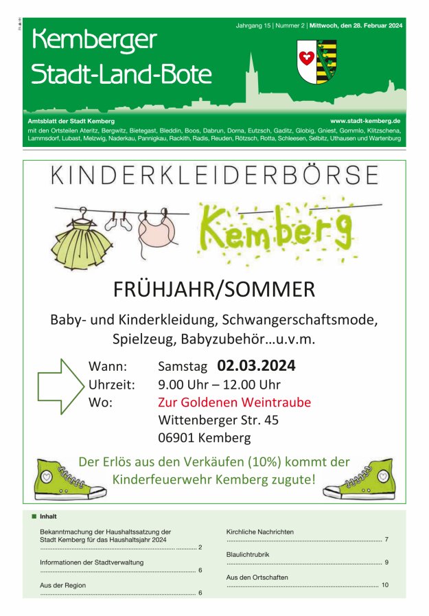 Kemberger Stadt-Land-Bote Amtsblatt der Stadt Kemberg Titelblatt 02/2024