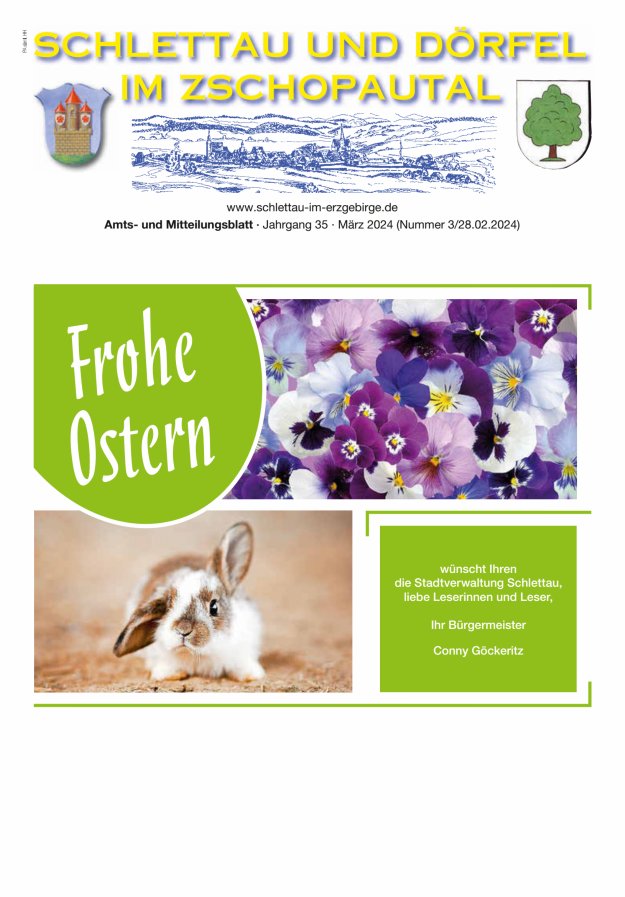 Schlettau und Dörfel im Zschopautal – Amts- und Mitteilungsblatt Titelblatt 03/2024