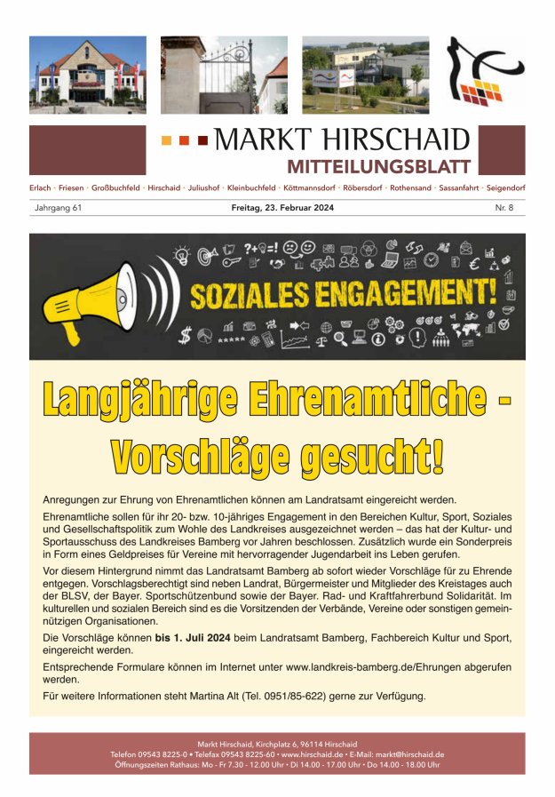 Mitteilungsblatt Markt Hirschaid Titelblatt 08/2024