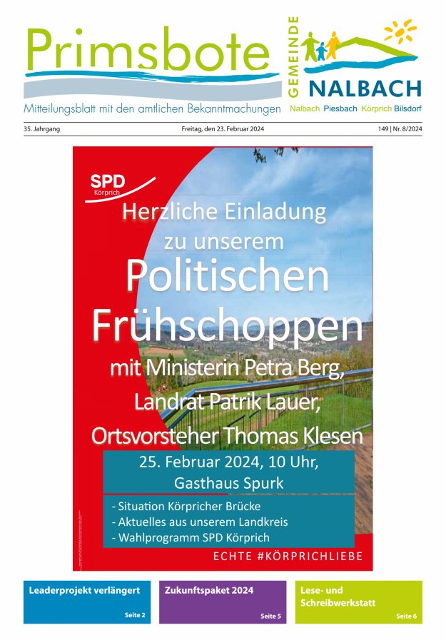 Primsbote Gemeinde Nalbach Titelblatt 08/2024