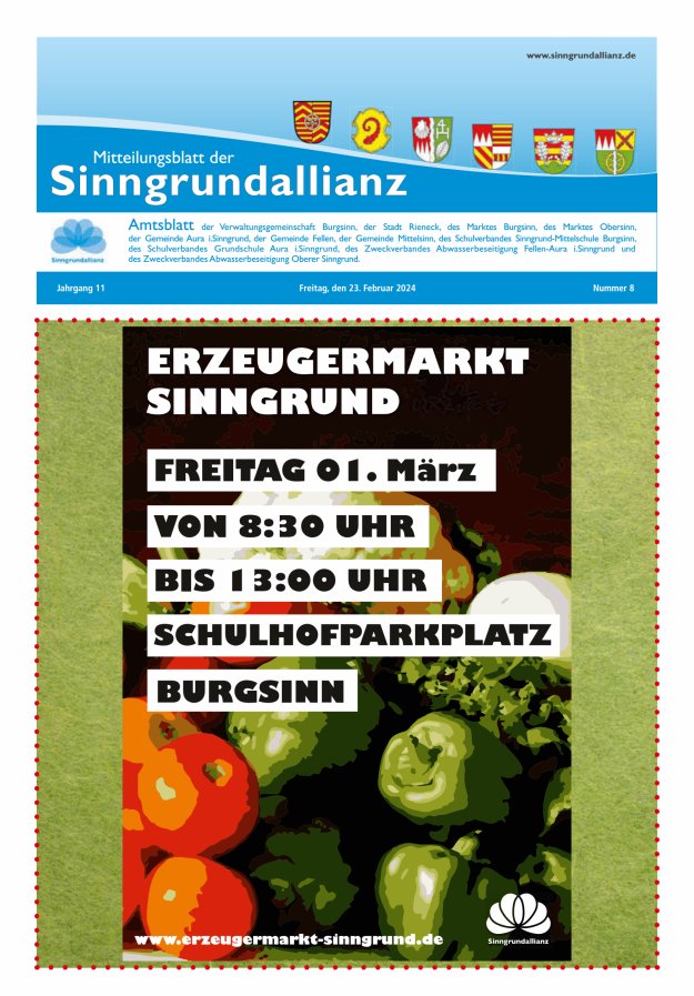 Mitteilungsblatt der Sinngrundallianz Titelblatt 08/2024