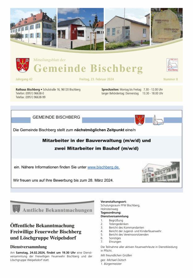 Mitteilungsblatt der Gemeinde Bischberg Titelblatt 08/2024