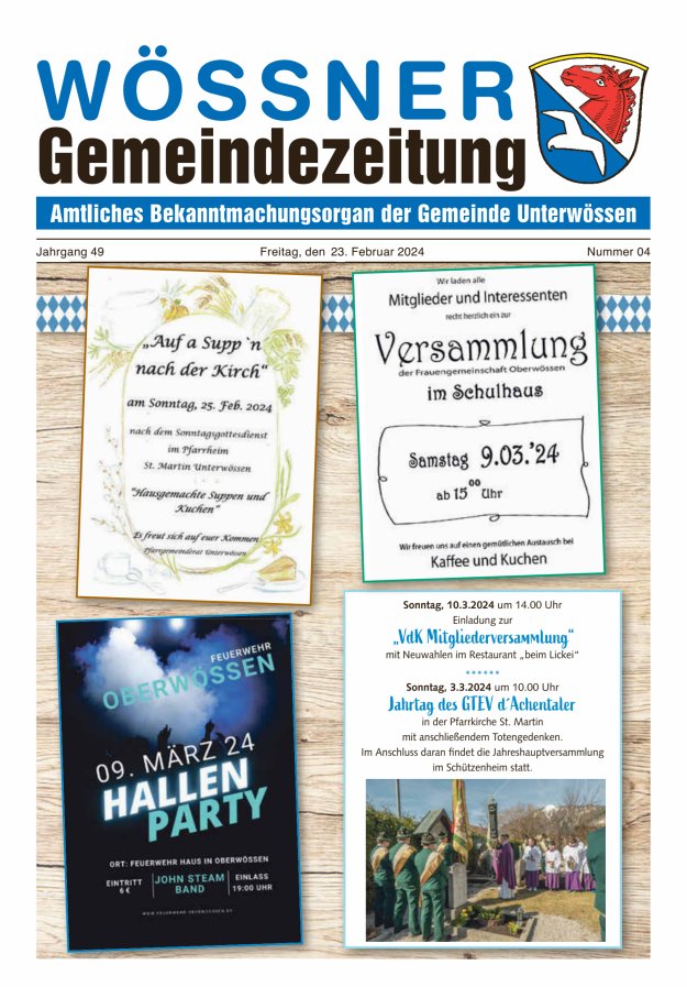 Wössner Gemeindezeitung Amtliches Bekanntmachungsorgan der Gemeinde Unterwössen Titelblatt 04/2024