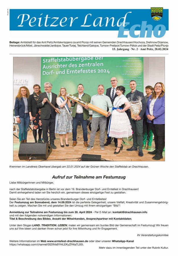 Peitzer LandEcho - Beilage: Amtsblatt für das Amt Peitz mit seinen Gemeinden Titelblatt 02/2024