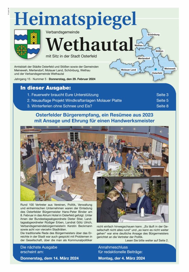 Heimatspiegel Verbandsgemeinde Wethautal mit Sitz in der Stadt Osterfeld Titelblatt 05/2024