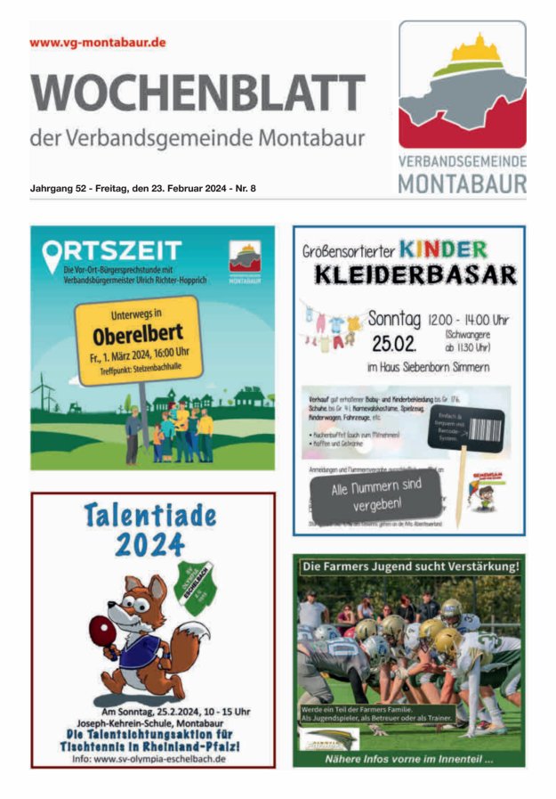 Wochenblatt der Verbandsgemeinde Montabaur Titelblatt 08/2024