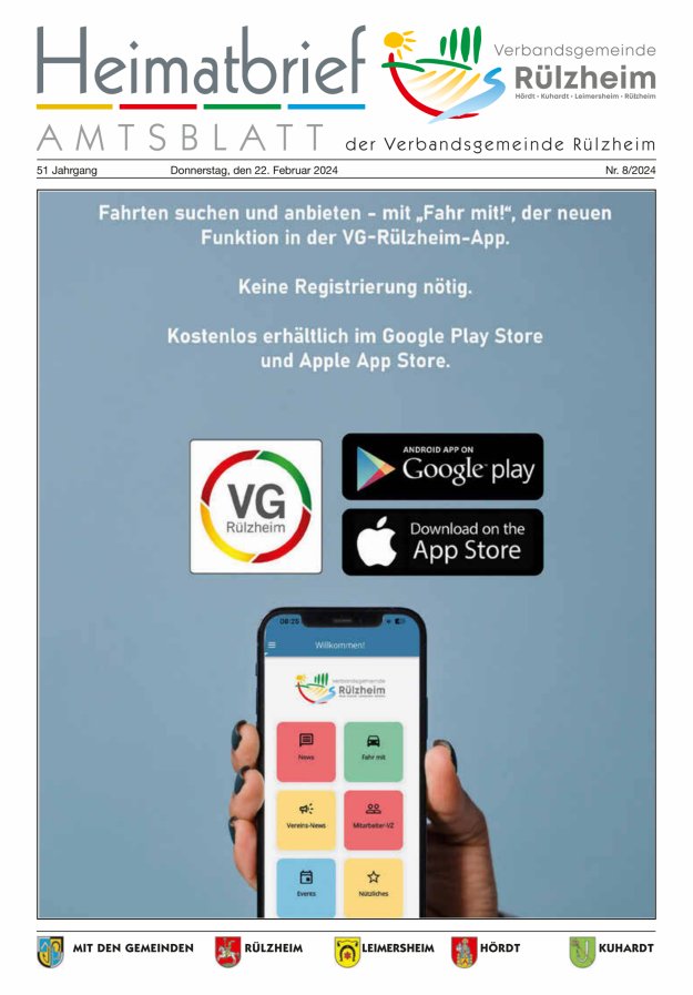 Heimatbrief VG Rülzheim Titelblatt 08/2024
