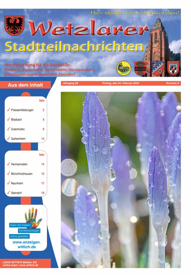 Wetzlarer Stadtteilnachrichten Titelblatt 08/2024