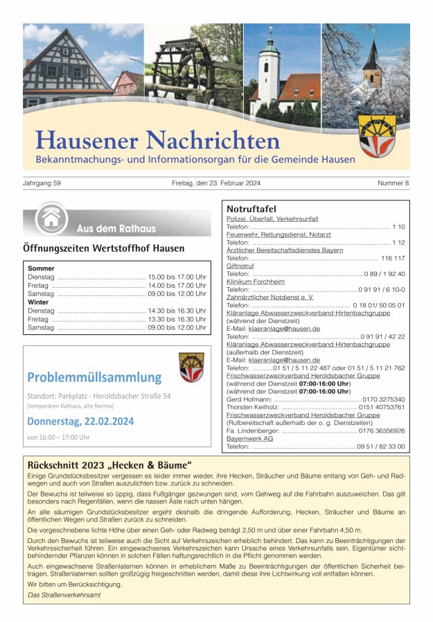 Hausener Nachrichten Titelblatt 08/2024