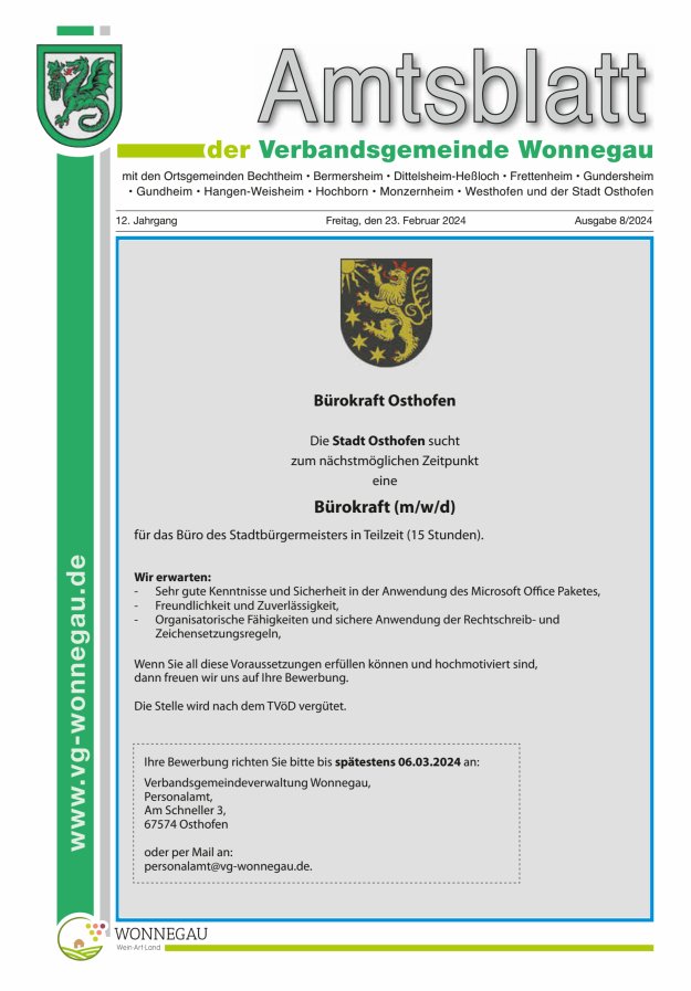 Amtsblatt VG Wonnegau Titelblatt 08/2024