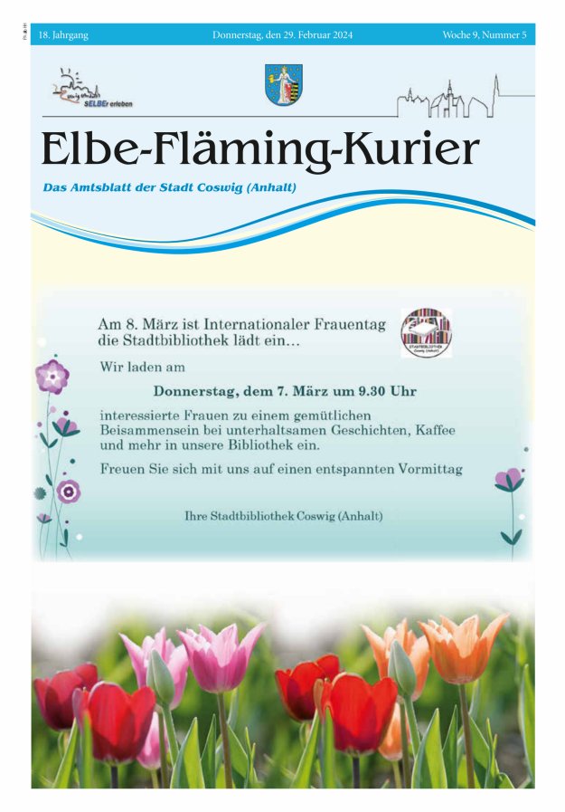 Elbe-Fläming-Kurier Das Amtsblatt der Stadt Coswig (Anhalt) Titelblatt 05/2024