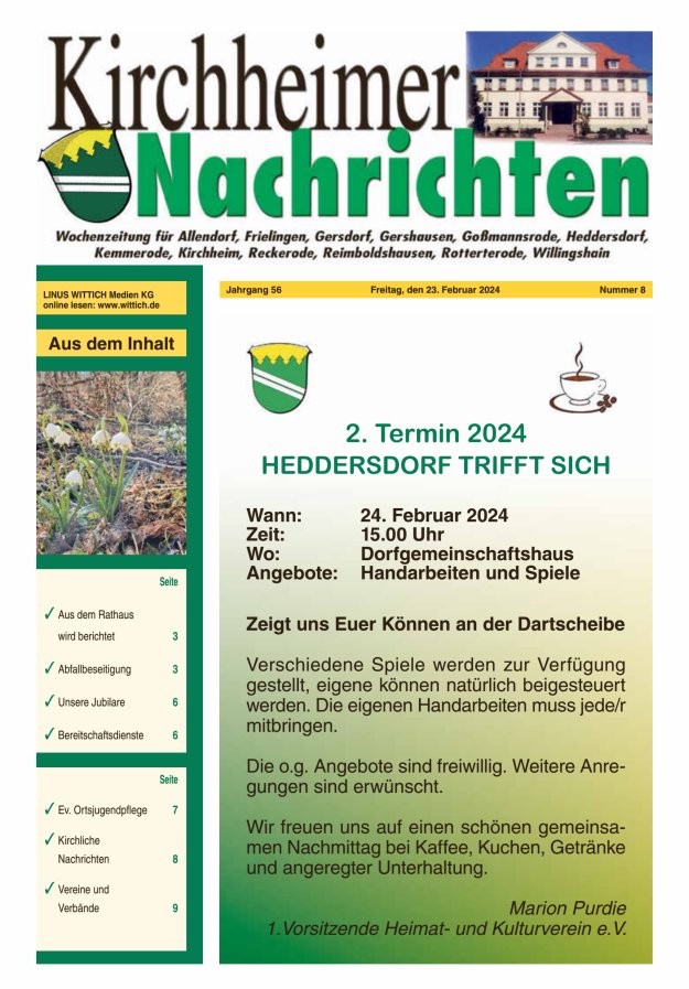 Kirchheimer Nachrichten Titelblatt 08/2024