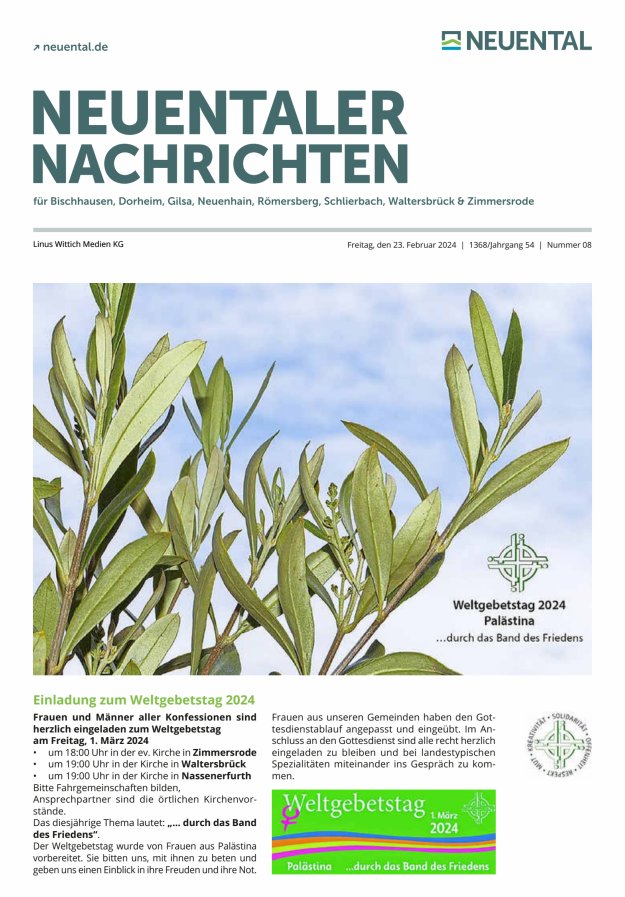 Neuentaler Nachrichten Titelblatt 08/2024