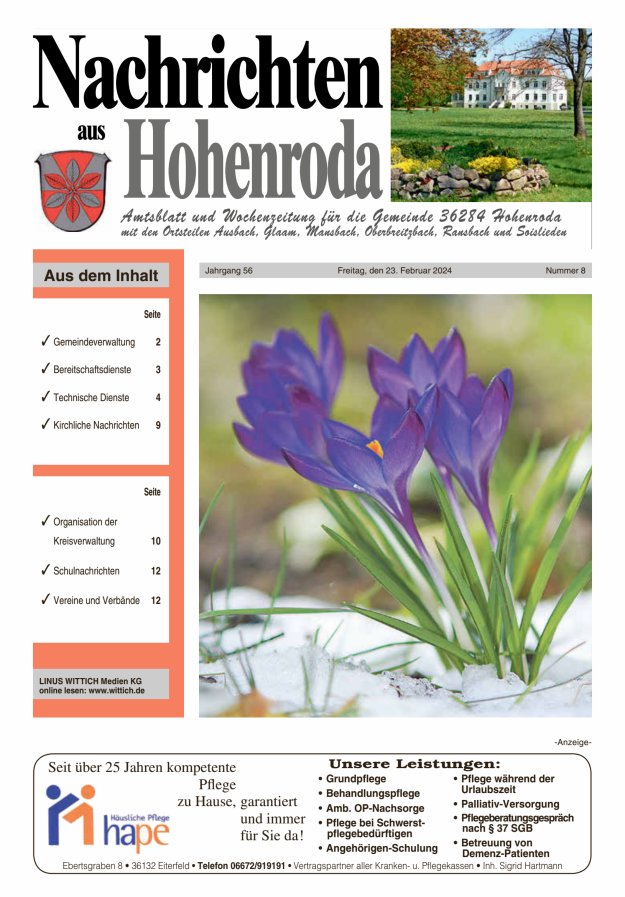 Nachrichten aus Hohenroda Titelblatt 08/2024