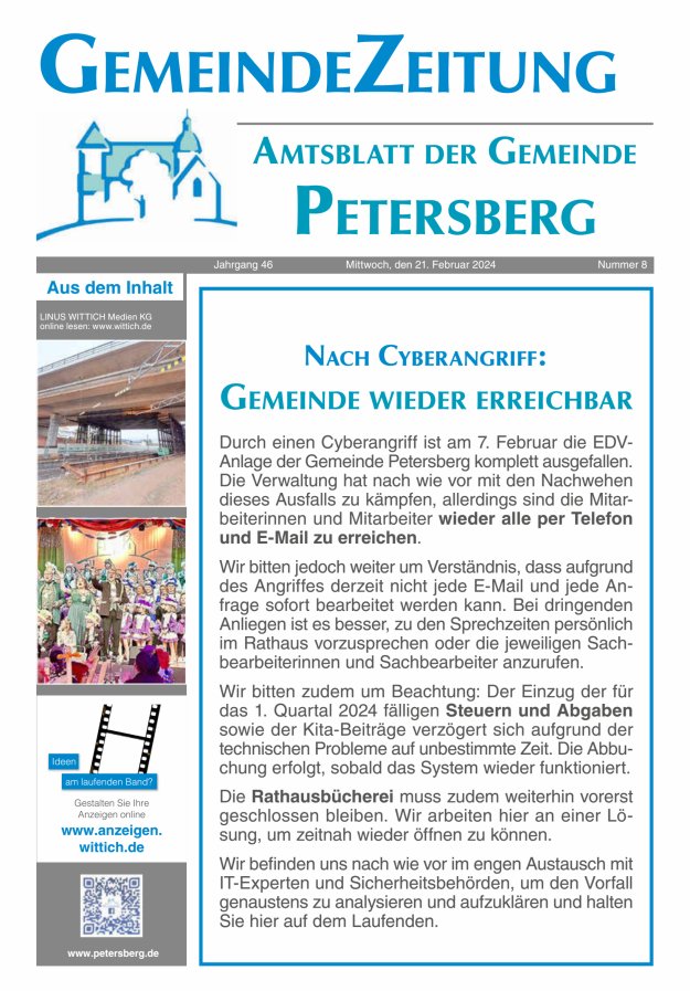 Amtsblatt Blickpunkt Petersberg Titelblatt 08/2024