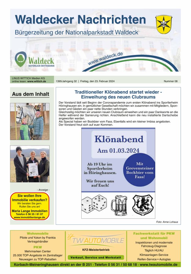 Waldecker Nachrichten Titelblatt 08/2024