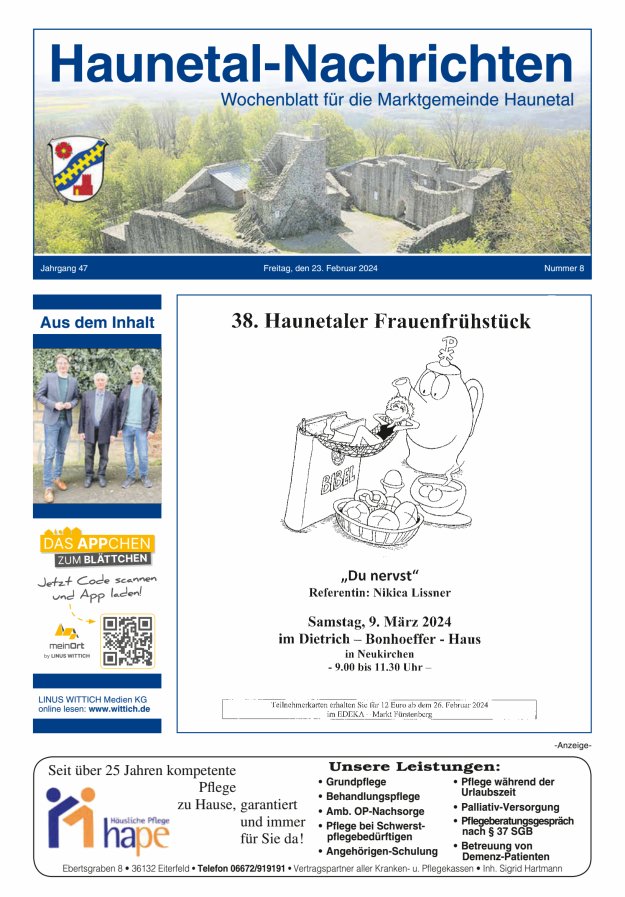 Haunetal-Nachrichten Titelblatt 08/2024