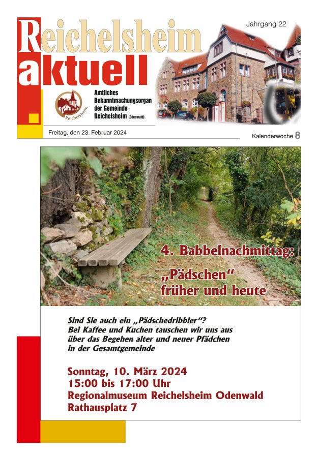 Reichelsheim aktuell - Amtsblatt der Gemeinde Reichelsheim(Odenwald) Titelblatt 08/2024