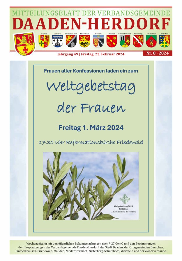 Mitteilungsblatt der Verbandsgemeinde Daaden-Herdorf Titelblatt 08/2024