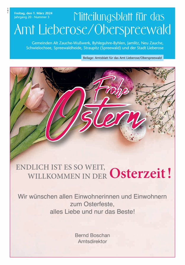 Mitteilungsblatt – Amtsblatt für das Amt Lieberose/Oberspreewald Titelblatt 03/2024