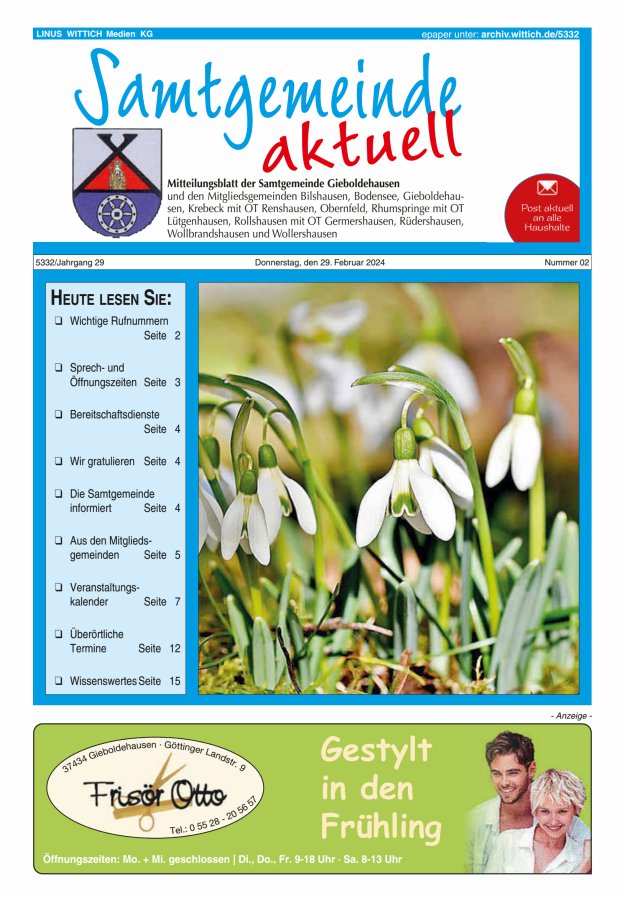 Samtgemeinde aktuell Gieboldehausen Titelblatt 02/2024