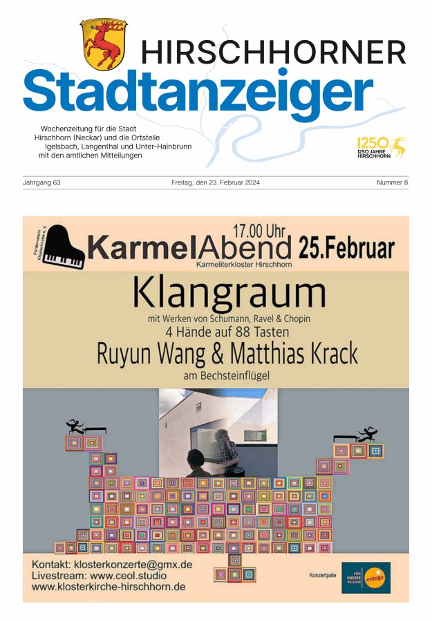 Hirschhorner Stadtanzeiger Titelblatt 08/2024