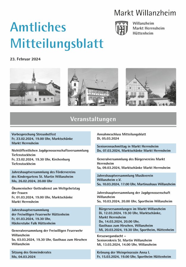 Amtliches Mitteilungsblatt des Marktes Willanzheim Titelblatt 04/2024