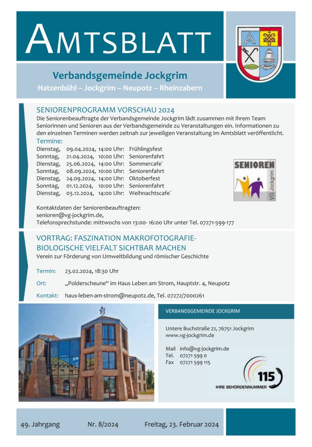 Amtsblatt VG Jockgrim Titelblatt 08/2024