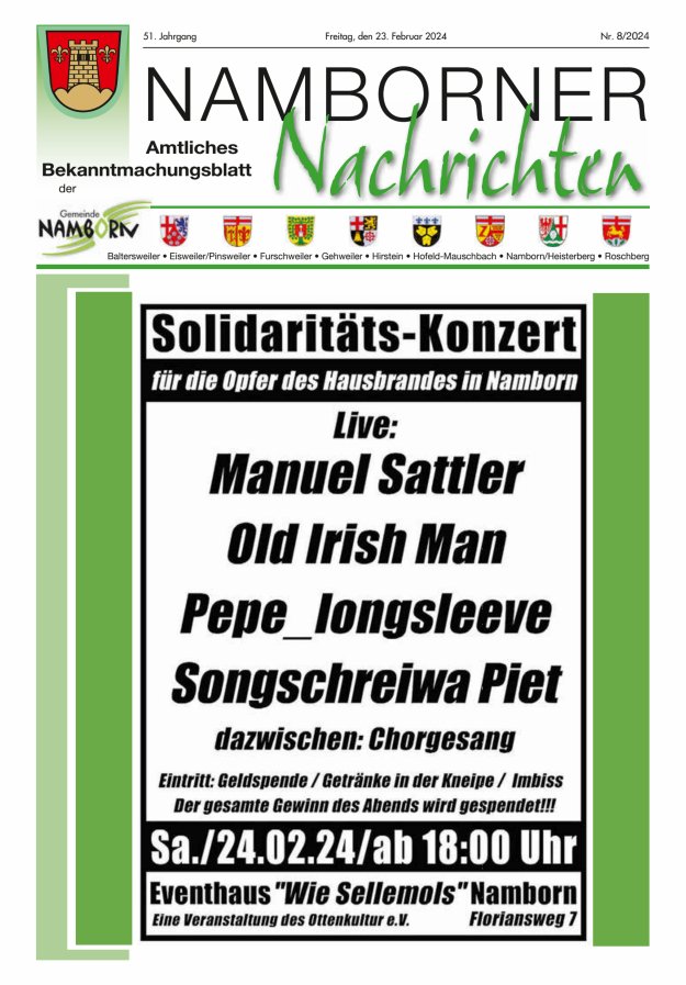 Namborner Nachrichten Titelblatt 08/2024