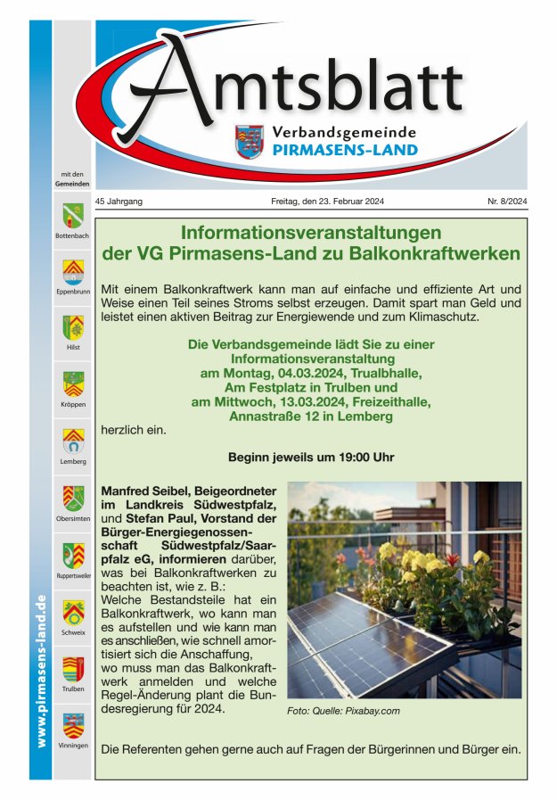 Amtsblatt VG Pirmasens-Land Titelblatt 08/2024
