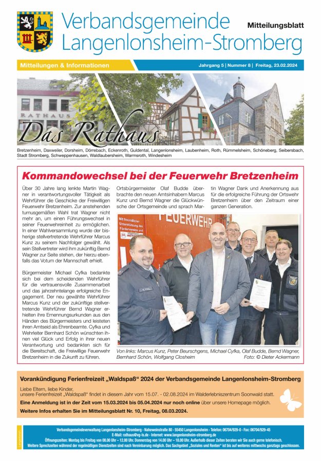 Das Rathaus - MTB d VG Langenlonsheim-Stromberg Titelblatt 08/2024