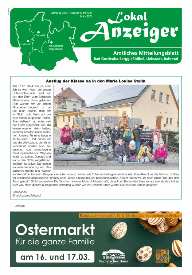 Lokal-Anzeiger - Amtliches Mitteilungsblatt Bad Gottleuba-Berggießhübel, Liebstadt, Bahretal Titelblatt 02/2024