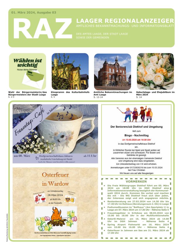 Laager Regionalanzeiger Titelblatt 03/2024