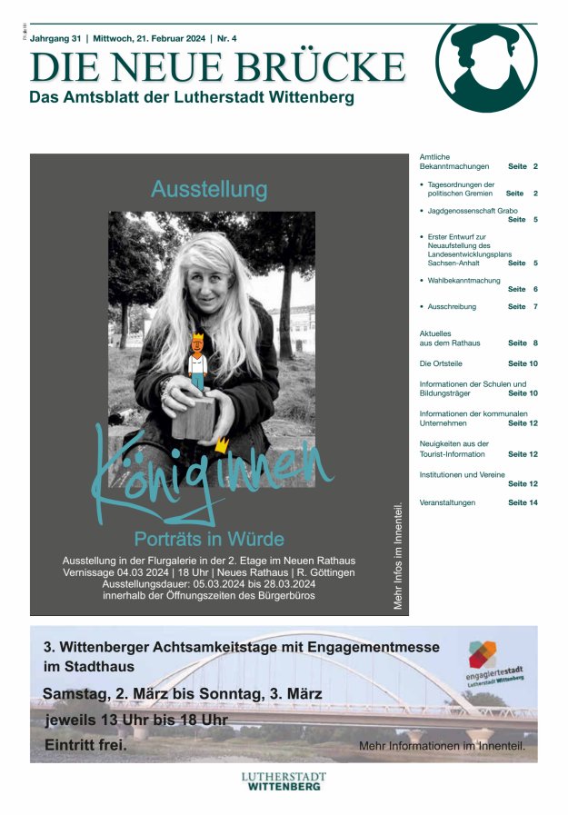 Die neue Brücke – Das Amtsblatt der Lutherstadt Wittenberg Titelblatt 04/2024