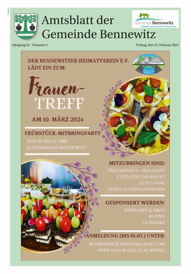 Amtsblatt der Gemeinde Bennewitz Titelblatt 02/2024