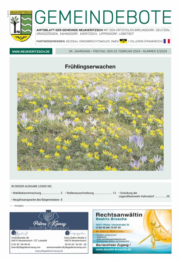 Gemeindebote - Amtsblatt der Gemeinde Neukieritzsch mit den Ortsteilen Titelblatt 03/2024