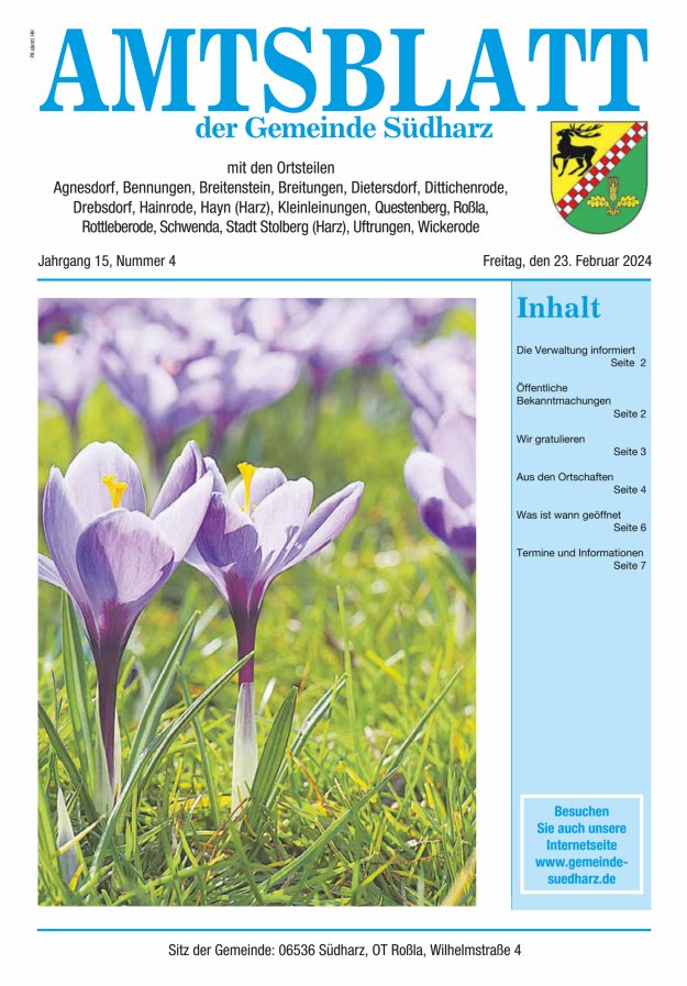 Amtsblatt der Gemeinde Südharz Titelblatt 04/2024