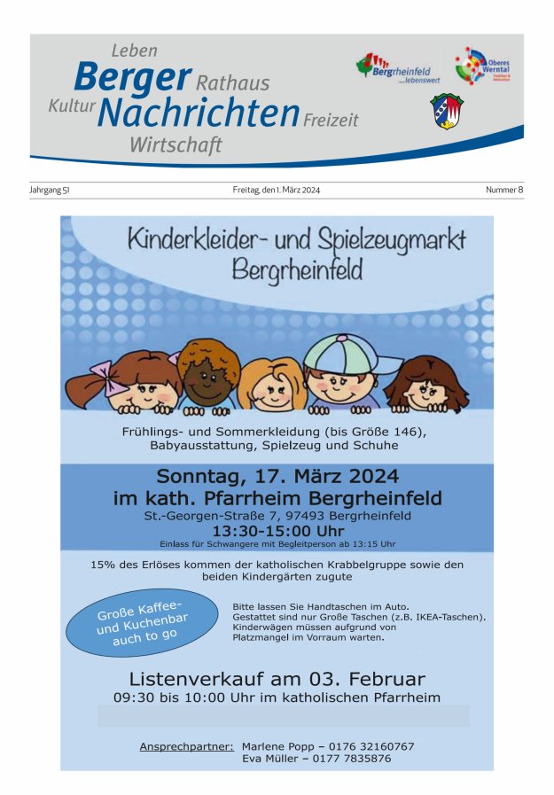 Berger Nachrichten, Bergrheinfeld Titelblatt 08/2024