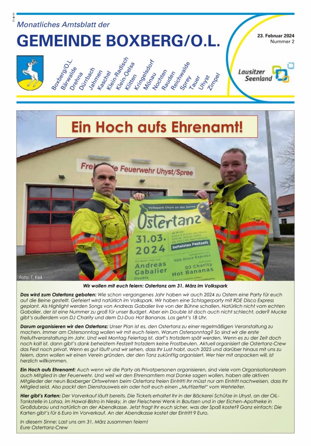 Monatliches Amtsblatt der Gemeinde Boxberg/O.L. Titelblatt 02/2024