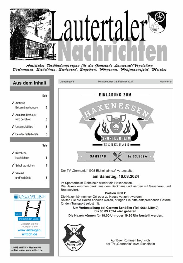 Lautertaler Nachrichten Titelblatt 09/2024