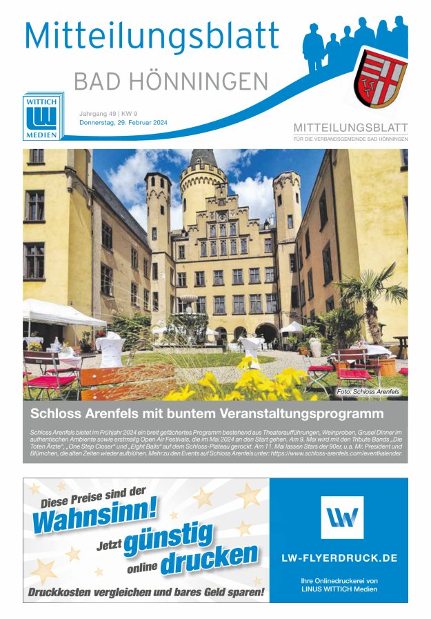 Mitteilungsblatt für den Bereich der Verbandsgemeinde Bad Hönningen Titelblatt 09/2024