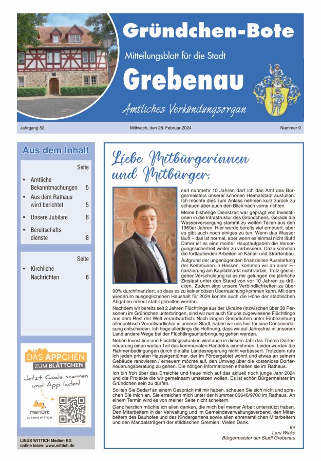 Grebenau - Gründchen Bote - Mitteilungsblatt für die Stadt Grebenau Titelblatt 09/2024