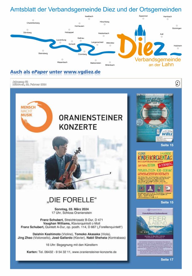 Mitteilungsblatt der Verbandsgemeinde Diez und der Ortsgemeinden Titelblatt 09/2024